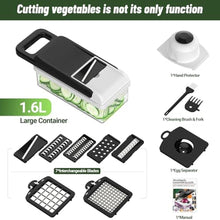 Load image into Gallery viewer, StoreHappily 12-in-1 Vegetable Chopper, 7 Blades Veggie Chopper with Container and Lid, Dicer, Slicer, Multifunctional Kitchen Gadgets, Vegetable Cutter with Handle, Onion Cutter(Black/White)_7292
