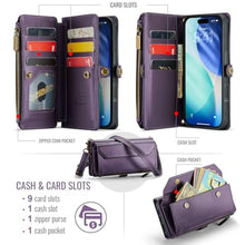 Load image into Gallery viewer, Strapurs Wallet Case Compatible with iPhone 17 6.3" RFID Blocking 9-Card Holder Soft PU Leather Magnetic Snap Shoulder Strap Zipper Pocket Phone Case Fit for iPhone 17 for Women - Purple_3456

