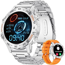 Load image into Gallery viewer, SUNKTA Military Smart Watch for Men(Answer/Dial Calls),1.39''HD Touchscreen,5ATM Waterproof Fitness Watch,100 Sports Modes, with Heart Rate/SpO2 for Android/iOS Smart Watch Silver, SliverSteelOrangeSilicone_1
