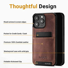 Load image into Gallery viewer, SURAZO Compatible with iPhone 15 Pro Max, Wallet Leather Genuine Premium - Shockproof Slim and Thin Cover with - Card Slot, Kickstand - Vintage Bumper Protective Case, Nut_2451
