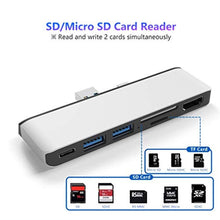 Load image into Gallery viewer, Surface Pro 7 USB C Hub, 6-in-2 Aluminum Surface Pro 2019 Dock with 4K HDMI Adapter+ USB C Audio &amp; Data Transfer Port +2 USB 3.0+SD/TF Card Reader, Converter Combo Adaptor for Surface Pro 7, Silver_8482
