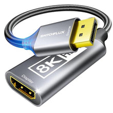 Load image into Gallery viewer, SWITCHFLUX 8K DisplayPort 1.4 to HDMI 2.1 Adapter [4K@120Hz,2K@165Hz] Uni-Directional DP Source to HDMI Display Converter Display Port for AMD/NVIDIA Cards PC (Not Compatible with PS5), Gray_1
