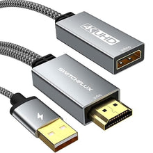 Load image into Gallery viewer, SWITCHFLUX HDMI to Displayport Adapter, 4K@60Hz Active HDMI Male to DP Female Converter Adapter High Speed HDCP 2.2 Cable for PC,NVIDIA,AMD,NS,PS4/5,Xbox One/Series X (8.66 in), Grey_1
