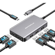 Load image into Gallery viewer, SWITCHFLUX USB C Docking Station Dual Monitors Adapter,6 in 1 USB C Hub for Dual 4K HDMI Display,USB C Hub with 2HDMI,3USB Port,100WPD Compatible for MacBook Air/Pro,Dell XPS,and More, grey_1
