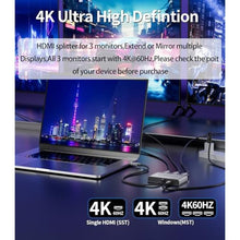 Load image into Gallery viewer, SWITCHFLUX USB C to 3 HDMI Adapter |4K60Hz HDMI Splitter Extended Display 1 in 3 Out MST Hub with 100W PD for Multiple Monitors Converter Compatible with Laptop,PC,USB-C Graphics Card, usbctohdmiadapter_4541
