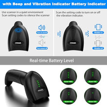 Load image into Gallery viewer, Symcode Upgraded Wireless 2D Barcode Scanner with Auto-Sensing Stand,Putting on Stand to Scan Automatically Sense Scanning Bluetooth Barcode Scanner with Battery Level Indicator More-to-one Mode_1362
