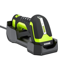Load image into Gallery viewer, Symcode Wireless Charging Barcode Scanner, 1D/2D/DPM Symbologies, Global Shutter Scan Sensor, Long-Distance 433MHz Wireless &amp; Bluetooth, Industrial Shock and Dust-Proof Barcode Reader, Green_1
