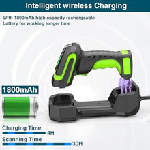Load image into Gallery viewer, Symcode Wireless Charging Barcode Scanner, 1D/2D/DPM Symbologies, Global Shutter Scan Sensor, Long-Distance 433MHz Wireless &amp; Bluetooth, Industrial Shock and Dust-Proof Barcode Reader, Green_39
