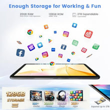 Load image into Gallery viewer, Tablet, Android 15 Tablet, 20GB RAM 128GB ROM 2TB Expansion, A733 8-Core Processor, 12 inch Large Touch Screen 2K Display, 5MP+13MP Camera, WiFi6, 8000mAh Battery, Support 20W Fast Charge, Metal Grey_100
