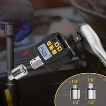 Load image into Gallery viewer, TAGVIT 1/2 Drive Digital Torque Adapter, 12.54-250.8 Ft-lb/17-340 Nm Digital Torque Adapter Set with 3/8" and 1/4" Adapters, Buzzer &amp; LED Flash Notification for Motorcycle Car Repair, Black_5453
