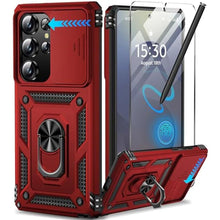Load image into Gallery viewer, Taisairu for Samsung Galaxy S25 Ultra Case with Screen Protector &amp; Slide Camera Lens Cover, Built-in Magnetic Ring Stand Shockproof Protective Phone Case for Samsung S25 Ultra Case (Red)_1
