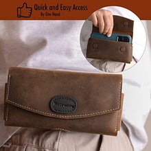 Load image into Gallery viewer, Tallywave Leather Phone Holster with Belt Clip for Galaxy S23,iPhone 14,14 Pro,Double Pockets Leather Belt Bag for Smartphone with Case,Cash and Cards,Flip Cellphone Pouch,L,Darkbrown_7773
