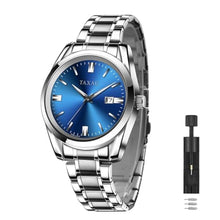 Load image into Gallery viewer, Taxau Mens Dress Watches Blue Face, Stainless Steel Silver Watch for Men, Waterproof Men's Wrist Watch, Analog Quartz Casual Watch with Day Date Gift for Father's Day Anniversary Events, SilverBlue_1
