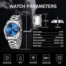 Load image into Gallery viewer, Taxau Mens Dress Watches Blue Face, Stainless Steel Silver Watch for Men, Waterproof Men's Wrist Watch, Analog Quartz Casual Watch with Day Date Gift for Father's Day Anniversary Events, SilverBlue_3664
