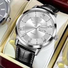 Load image into Gallery viewer, Taxau Mens Watches Black Leather Band White Dial with Day Date Silver Watches for Mens Quartz Large Face Classic Roman Numerals Waterproof Relojes para Hombres, BlackLeatherStrapWhiteFaceGP_26

