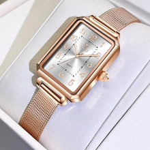 Load image into Gallery viewer, Taxau Women's Square Watch Mesh Bracelet Stainless Steel Rectangular Dress Watches for Women Fashion Business Analog Quartz Ladies Small Wrist Watch, Rose Glod Band White Face-8106WD, square, women, RoseGlodBandWhiteFaceWD_1
