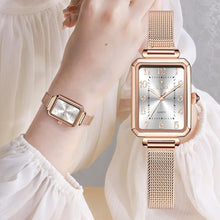 Load image into Gallery viewer, Taxau Women's Square Watch Mesh Bracelet Stainless Steel Rectangular Dress Watches for Women Fashion Business Analog Quartz Ladies Small Wrist Watch, Rose Glod Band White Face-8106WD, square, women, RoseGlodBandWhiteFaceWD_3660
