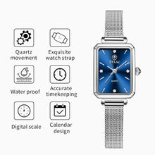 Load image into Gallery viewer, Taxau Womens Watch Blue Face Dress Ladies Watches for Small Wrists Square Watch Silver Mesh Band Waterproof Watches for Women with Date Analog Quartz Reloj De Mujer, BlueNKLHL_3579
