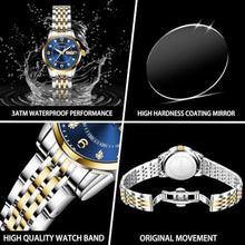 Load image into Gallery viewer, Taxau Womens Watches for Small Wrist Watches for Women Dress Ladies Watch Water Resistant Stainless Steel Analog Quartz Silver-Gold Watch with Date Blue Face Elegant Reloj para Mujer, TwoToneBlueL_3616
