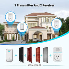 Load image into Gallery viewer, TECKNET Wireless Doorbell, Self-Powered Doorbell, 0-110db Plug-through Wireless Doorbell Ringer for Homes Classroom, IP66 Waterproof 1300ft Door Chime with Extra Socket, 60 Chimes, LED Light (White)_8446
