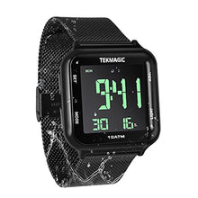 Load image into Gallery viewer, TEKMAGIC 100m Waterproof Luminous Scuba Diving Watch with Stainless Steel Watch Strap, Support Stopwatch, Alarm Clock and Backlight Functions, Dual Time Display, 12/24 Hour Format, Black_1
