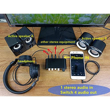 Load image into Gallery viewer, TENEALAY 4-Way 3.5mm Stereo Audio Switch input Signal Source Switcher Selector Splitter Box with line volume controller (4 in 1 out / 1 in 4 out) -MC41, portmmSwitchwithvolume_8536
