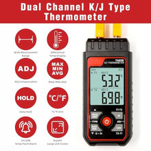 Load image into Gallery viewer, Thermocouple Thermometer Digital K/J Type Temperature Thermometer w/ 4 K-Type Thermocouples, Dual-Channel HVAC Temperature Meter -328~2501 Measuring Range with Backlit LCD, Alarm &amp; ADJ Compensation_22
