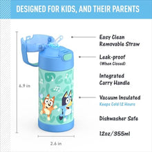 Load image into Gallery viewer, THERMOS FUNTAINER Water Bottle with Straw - 12 Ounce - Kids Stainless Steel Vacuum Insulated Water Bottle with Lid, Bluey_1762
