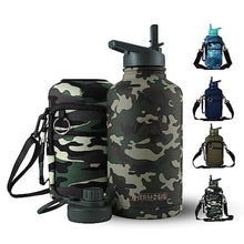 Load image into Gallery viewer, Thermosis 64 Oz insulated water bottle Stainless Steel Water Bottle with Straw &amp; Holder Strap - Includes 2 Lids water bottles - Leak Proof water bottle for Men &amp; Women - Camo_1

