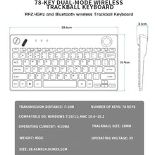 Load image into Gallery viewer, Three Modes Backlit Wireless Trackball Keyboard, 78 Keys, 800-1600 CPI Adjustable,Ergonomic, rechargeable, silent Bluetooth 5.4/2.4G/Wired, for Windows/Mac/iOS/Android/TV box/HTPC/pc/Remote Controller_192
