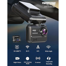 Load image into Gallery viewer, TIESFONG 3 Channel 360 Dash Cam 24 Hours Parking Mode, 4K/ 2K+1080P+1080P Dash Camera Front and Rear Inside with Wide Angle for Cars, IR Night Vision, GPS, WiFi, Included 128G SD Card(A7WB), Black_575
