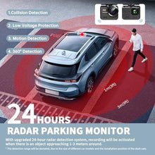 Load image into Gallery viewer, TIESFONG 3 Channel 360 Dash Cam 24 Hours Parking Mode, 4K/ 2K+1080P+1080P Dash Camera Front and Rear Inside with Wide Angle for Cars, IR Night Vision, GPS, WiFi, Included 128G SD Card(A7WB), Black_578
