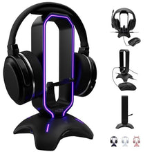 Load image into Gallery viewer, Tilted Nation Gaming Headset Stand | RGB Headphone Stand for Desk with Mouse Bungee and USB Hub (Cool and Clean Setup) Gaming Headset Holder - Perfect Gamer Gift Accessory, Black_1

