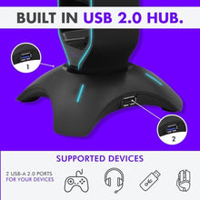 Load image into Gallery viewer, Tilted Nation Gaming Headset Stand | RGB Headphone Stand for Desk with Mouse Bungee and USB Hub (Cool and Clean Setup) Gaming Headset Holder - Perfect Gamer Gift Accessory, Black_6803

