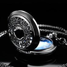 Load image into Gallery viewer, Tiong Exquise Starry Blue Hollow Case Quartz Pocket Watch Roman Numerals Retro Watches Souvenir Men Women Gift, blackblue_8549
