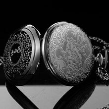 Load image into Gallery viewer, Tiong Exquise Starry Blue Hollow Case Quartz Pocket Watch Roman Numerals Retro Watches Souvenir Men Women Gift, blackblue_8551
