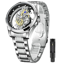 Load image into Gallery viewer, Tiong Men's Skeleton Quartz Analog Watch Stainless Steel Waterproof Watches For Men? Built-In Battery Powered Clear Cover Watches For Men, A4281-Silver, Asliver_1
