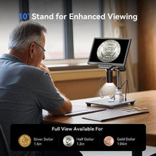 Load image into Gallery viewer, TOMLOV DM201 Pro Digital Microscope, 7 Inch Coin Microscope Magnifier 1200X,16MP HDMI LCD Microscope with Screen, Soldering Microscope for Electronic Repair, 10" Stand, TV/Windows/Mac Compatible,32GB, Silver_2890
