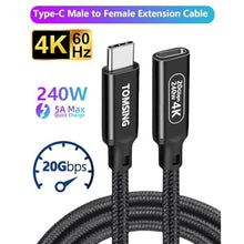 Load image into Gallery viewer, TOMSING USB C Extension CablePD240W Fast Charging,20Gbps 4K9.8FT Black, BlackBraided_1859
