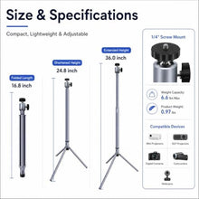 Load image into Gallery viewer, Tonalee Projector Stand Tripod Adjustable Mount: Portable 360 Rotatable Universal Height 24" to 36" for Projectors Cameras Webcams Suitable for Home Office and Outdoor Scenarios, silvergray_402
