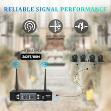 Load image into Gallery viewer, TONALUXE 4 Channel Wireless Lapel Microphone System with 4 Headset Mics, 4 Lavalier Mics, UHF Metal Receiver, 4 Bodypacks, Independent Volume Control, 262ft Range for Home, Classroom, Church, Events, Black_1364
