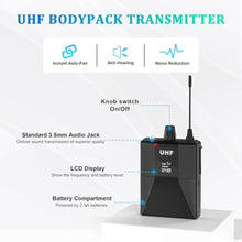 Load image into Gallery viewer, TONALUXE 4 Channel Wireless Lapel Microphone System with 4 Headset Mics, 4 Lavalier Mics, UHF Metal Receiver, 4 Bodypacks, Independent Volume Control, 262ft Range for Home, Classroom, Church, Events, Black_1365
