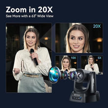 Load image into Gallery viewer, TONGVEO 4K NDI PTZ Camera AI Auto-Tracking 20X Optical Zoom HDMI IP Live Streaming SDI USB3.0 PoE LAN Supports for Church Worship Event Video Conference YouTube OBS vMix Zoom Teams and More, Midnight_181
