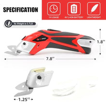 Load image into Gallery viewer, TOOLSPACE Cordless Electric Scissors With Two Blades, Cardboard Cutter for Cutting Fabric, 4V Lithium-Ion Rechargeable Battery, Easy Carry and Fast Charging, RedBlack_528
