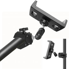 Load image into Gallery viewer, Treadmill Tablet Holder Mount, Phone Holder iPad Holder Exercise Bike Handlebar Mount for Spin Bike, Peloton, Treadmill, Microphone Stand, Fit for iPad Pro 12.9 Air Mini, Galaxy Tabs, iPhone(4.7-13), Black_1
