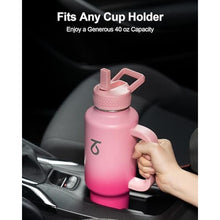 Load image into Gallery viewer, Trebo 40 oz Water Bottle Insulated with Handle, Leakproof Keep 24hrs Cold &amp;Hot,Stainless Steel Travel Tumbler that Fits in Car Cup Holder with Straw Lids,Pink Reusable Water Bottles for women_2879
