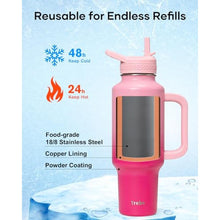 Load image into Gallery viewer, Trebo 40 oz Water Bottle Insulated with Handle, Leakproof Keep 24hrs Cold &amp;Hot,Stainless Steel Travel Tumbler that Fits in Car Cup Holder with Straw Lids,Pink Reusable Water Bottles for women_130
