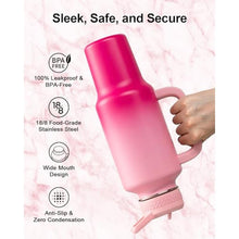 Load image into Gallery viewer, Trebo 40 oz Water Bottle Insulated with Handle, Leakproof Keep 24hrs Cold &amp;Hot,Stainless Steel Travel Tumbler that Fits in Car Cup Holder with Straw Lids,Pink Reusable Water Bottles for women_131
