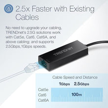 Load image into Gallery viewer, TRENDnet USB-C 3.1 to 2.5GBASE-T Ethernet Adapter, TUC-ET2G, NDAA &amp; TAA Compliant, Windows &amp; Mac Compatible, USB Type-C to USB-A Converter Included, Up to 2.5Gbps Speeds, Black_1011
