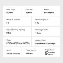Load image into Gallery viewer, TTArtisan 50mm F2 Full Frame Large Aperture Manual Portrait Lens for Sigma for Leica for Panasonic L Mount Camera T TL TL2 CL FP S1 S5 Series Black_8209
